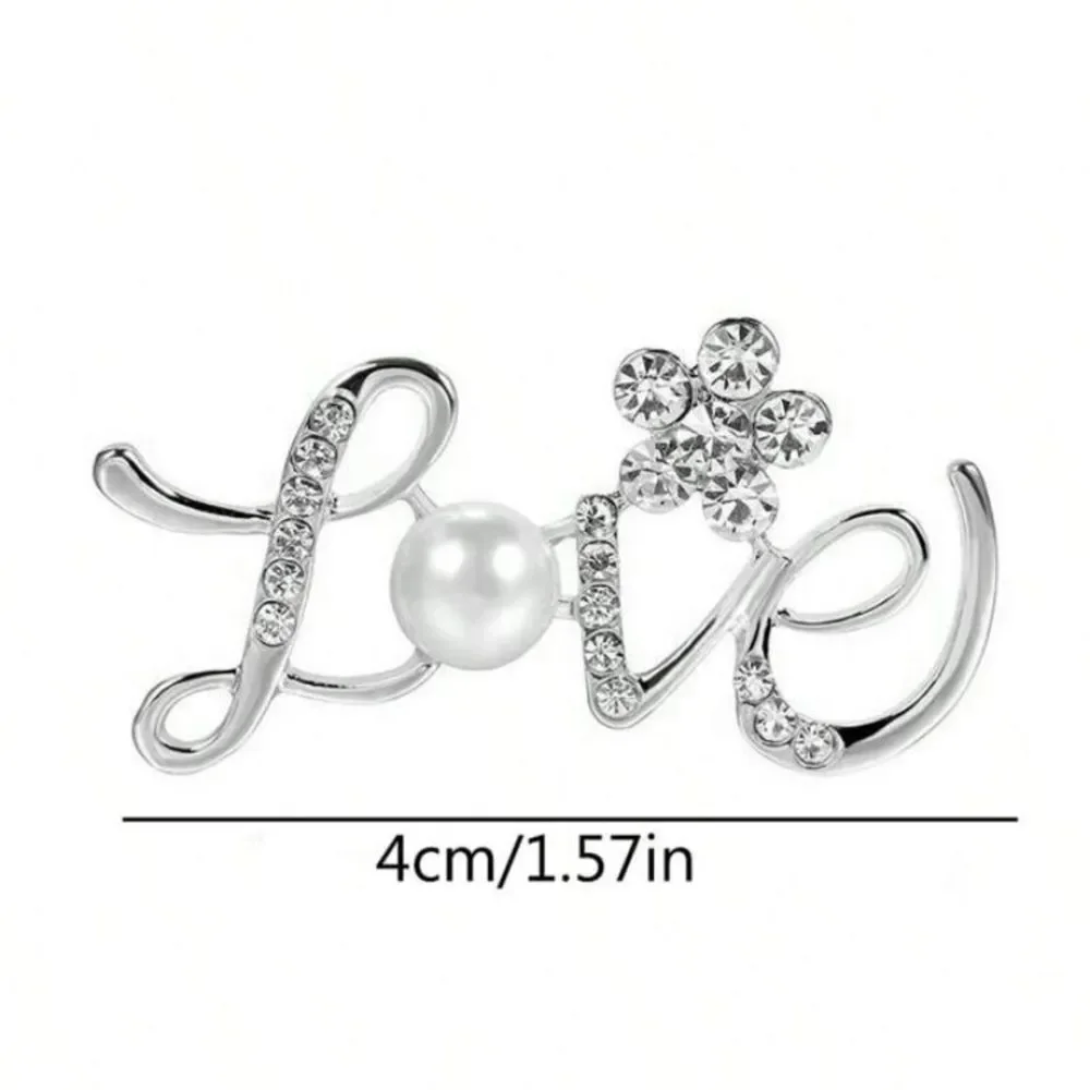 3for$20 1pc Love Letter Crystal & Faux Pearl Flower Brooch Pin
